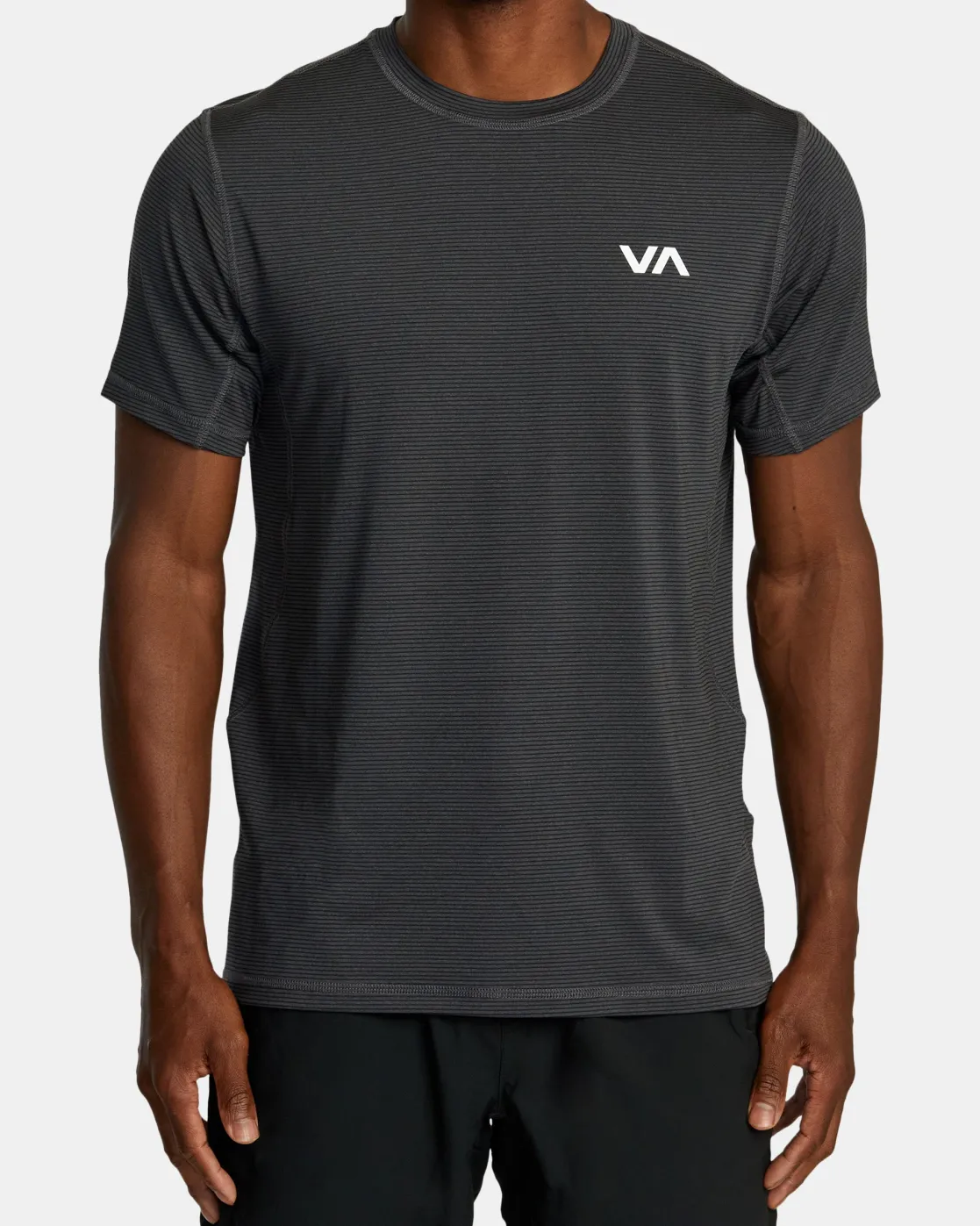 RVCA SPORT VENT STRIPE TECHNICAL SHORT SLEEVE TOP Black Stripe Sale