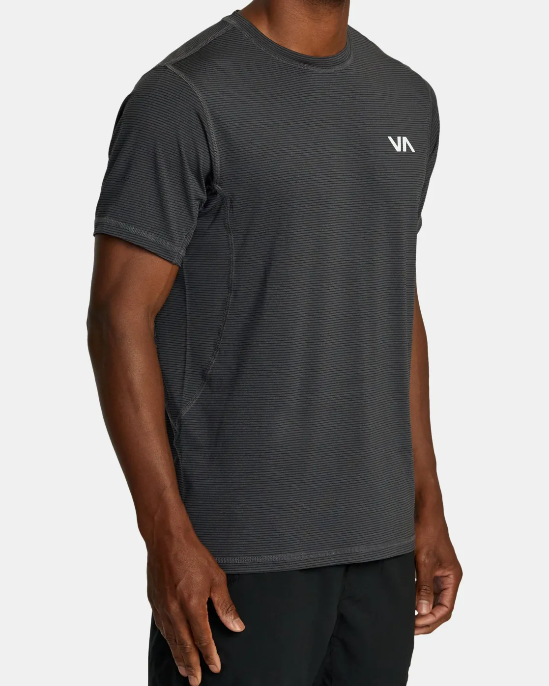 RVCA SPORT VENT STRIPE TECHNICAL SHORT SLEEVE TOP Black Stripe Sale