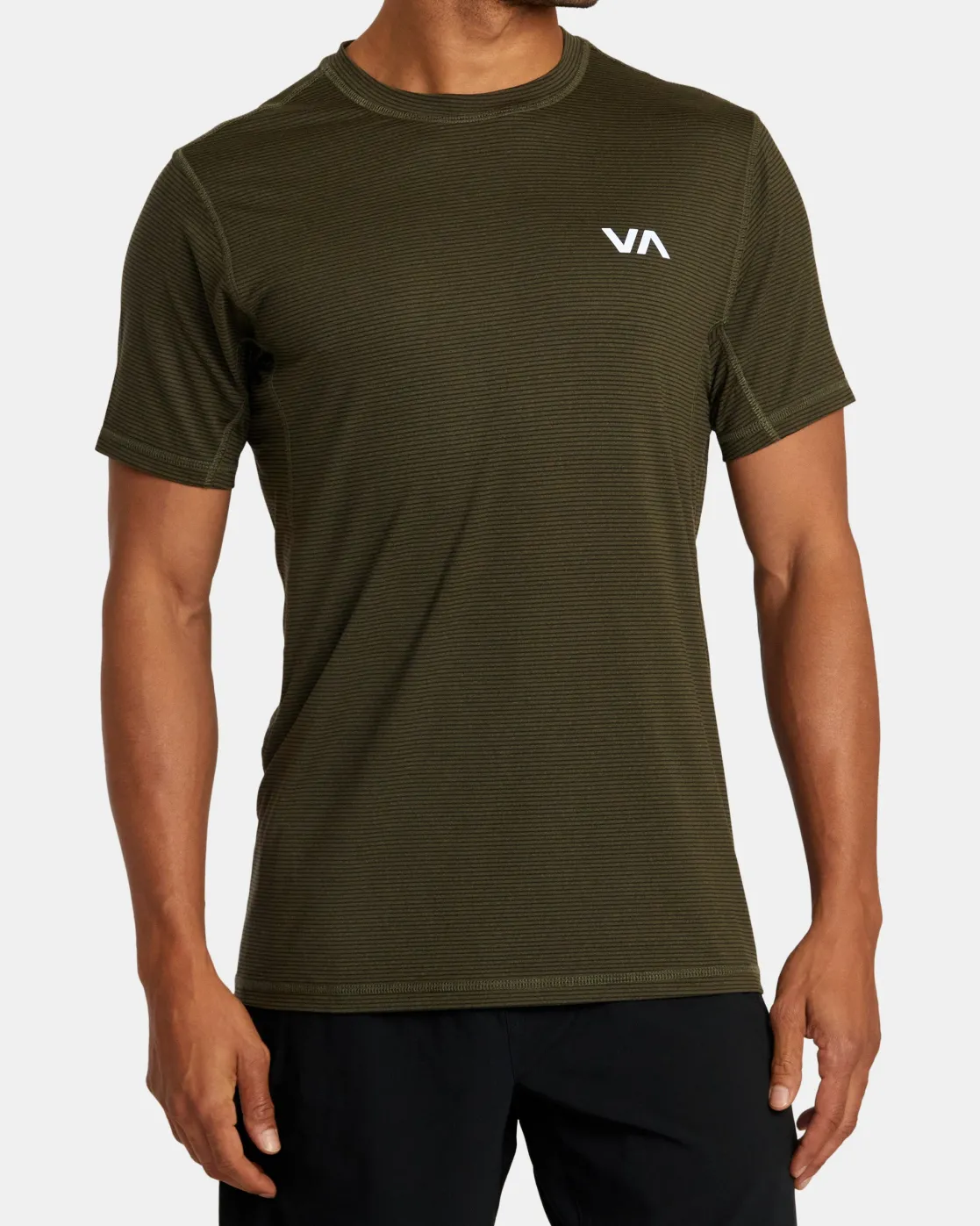 RVCA SPORT VENT STRIPE TECHNICAL SHORT SLEEVE TOP Olive Stripe Outlet