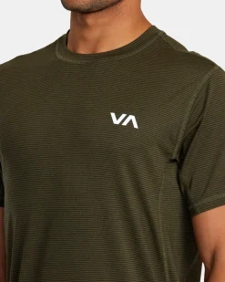 RVCA SPORT VENT STRIPE TECHNICAL SHORT SLEEVE TOP Olive Stripe Outlet