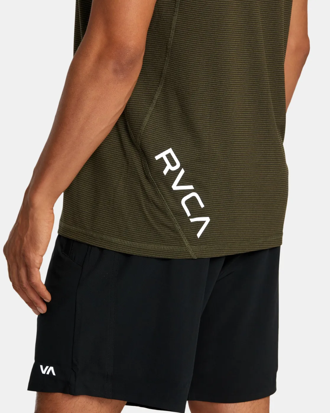 RVCA SPORT VENT STRIPE TECHNICAL SHORT SLEEVE TOP Olive Stripe Outlet