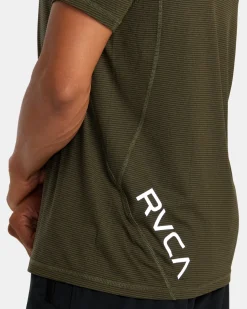 RVCA SPORT VENT STRIPE TECHNICAL SHORT SLEEVE TOP Olive Stripe Outlet