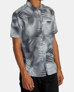 RVCA SPRAY PALM SHORT SLEEVE SHIRT Blue Haze Best