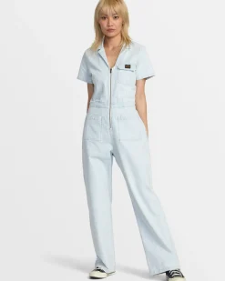 RVCA SPRING SHIFT WORKWEAR JUMPSUIT Blue Hickory Clearance