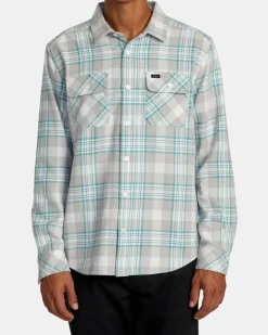 RVCA THAT'LL WORK FLANNEL LONG SLEEVE SHIRT Silver Bleach Best