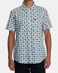 RVCA VACATIONIST SHORT SLEEVE SHIRT Cool Blue Clearance