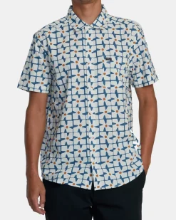 RVCA VACATIONIST SHORT SLEEVE SHIRT Cool Blue Clearance