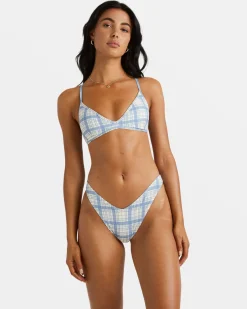 RVCA VINTAGE PLAID TRI CROSSBACK BIKINI TOP Coronet Blue Clearance