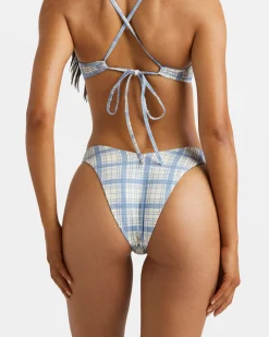 RVCA VINTAGE PLAID V MEDIUM FRENCH BIKINI BOTTOMS Coronet Blue Hot