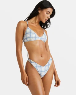 RVCA VINTAGE PLAID V MEDIUM FRENCH BIKINI BOTTOMS Coronet Blue Hot