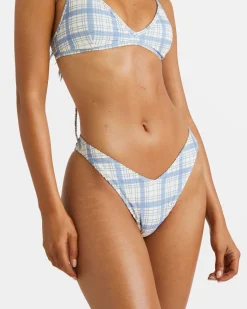 RVCA VINTAGE PLAID V MEDIUM FRENCH BIKINI BOTTOMS Coronet Blue Hot